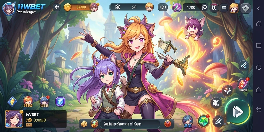 Tampilan gameplay menarik dari 11WBET dengan desain karakter anime.