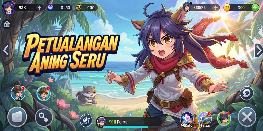 Screenshot gameplay 9ZK dengan aksi karakter Anime yang menonjol.