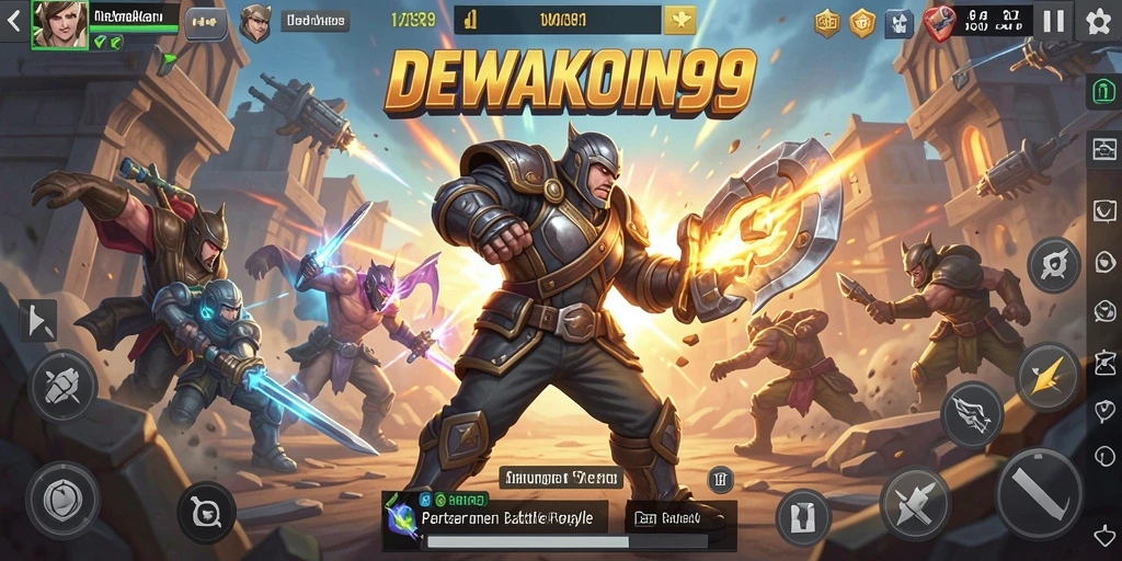 Screenshot gameplay DEWAKOIN99 menampilkan aksi pertarungan Battle Royale yang mendebarkan.