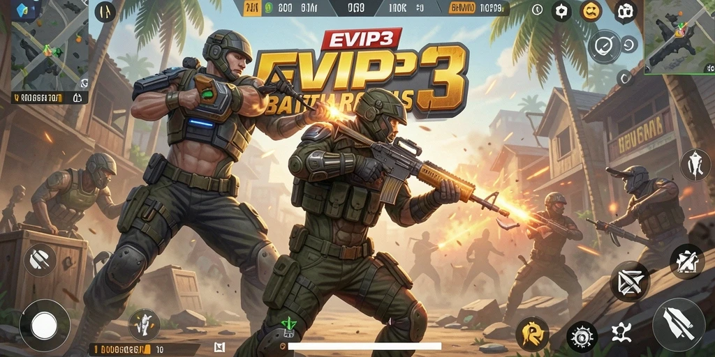 Tampilan seru gameplay EVIP3 dalam pertempuran Battle Royale.