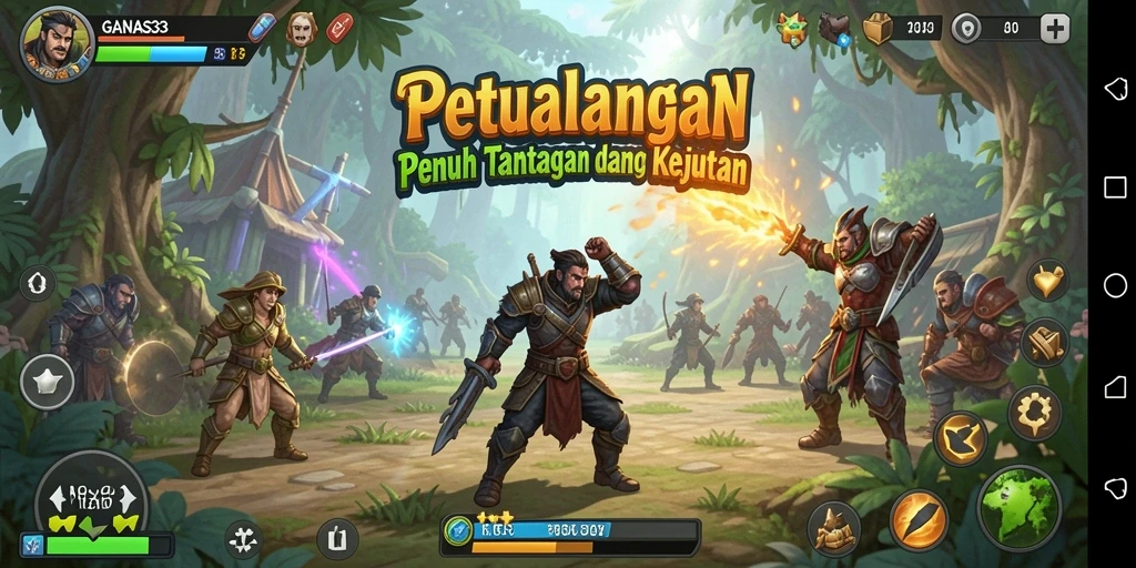 Screenshot utama GANAS33 menunjukkan aksi seru dalam petualangan Adventure.