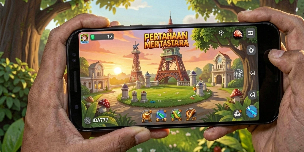 Tampilan gameplay seru di IDA777 dengan menara yang strategis.