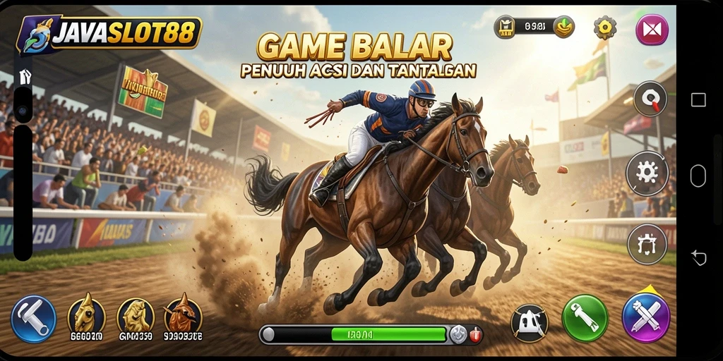 Gameplay Racing seru di JAVASLOT88 dengan mobil balap kencang.