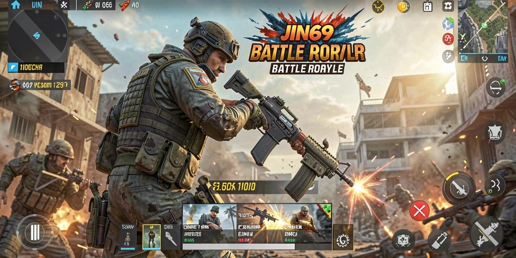 Screenshot JIN69 menampilkan momen seru dari pertempuran intens Battle Royale.