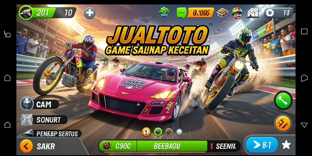 Screenshot gameplay <strong>JUALTOTO</strong> menampilkan aksi balap yang mendebarkan.