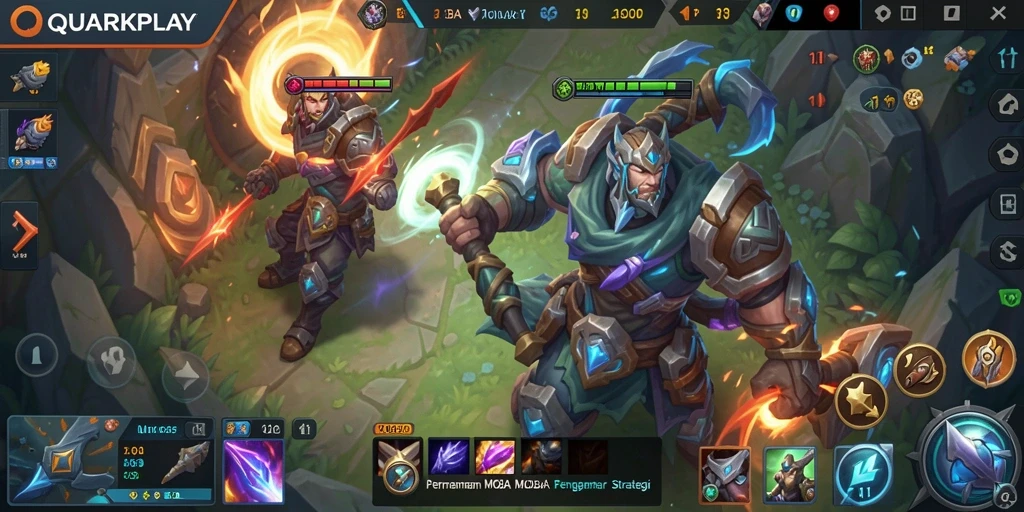 Tampilan utama gameplay QUARKPLAY yang penuh aksi MOBA.