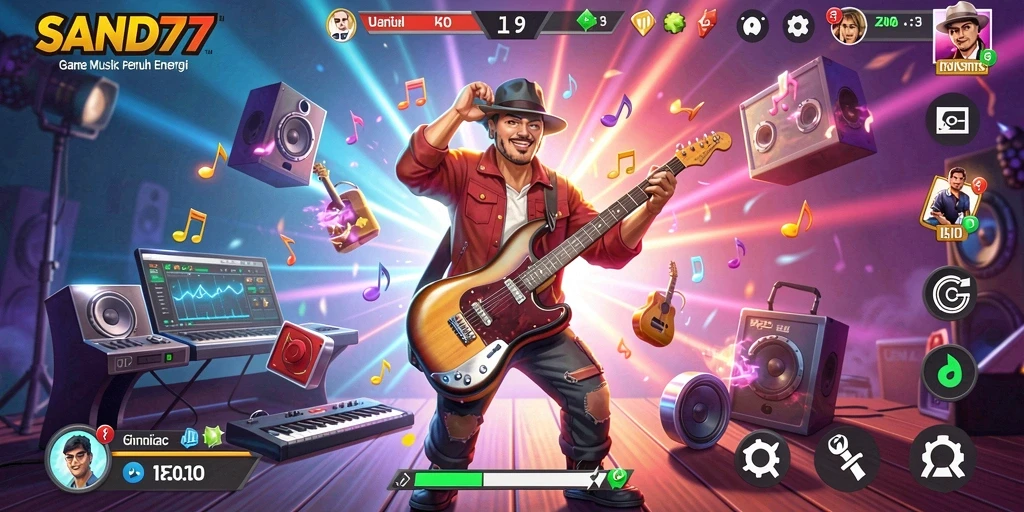 Tampilan gameplay SAND77 yang menarik dengan berbagai lagu.