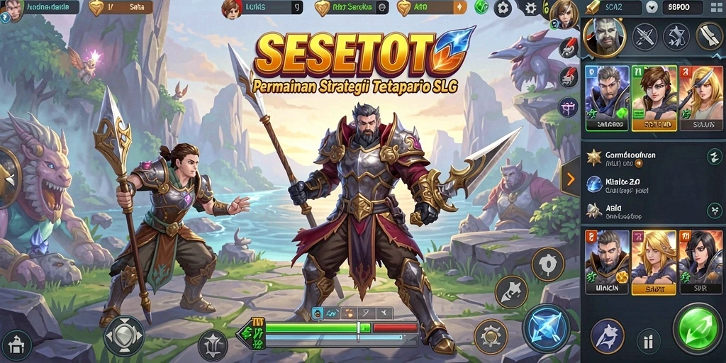 Tangkapan layar SESETOTO menampilkan aksi pertempuran strategi yang intens.