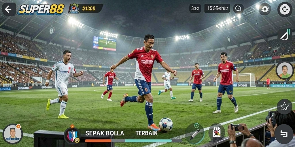Tampilan gameplay <strong>SUPER88</strong> dengan aksi sepak bola intens.
